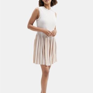 Theory Striped Pleat Dress in Compact Stretch Knit, Sz. Small